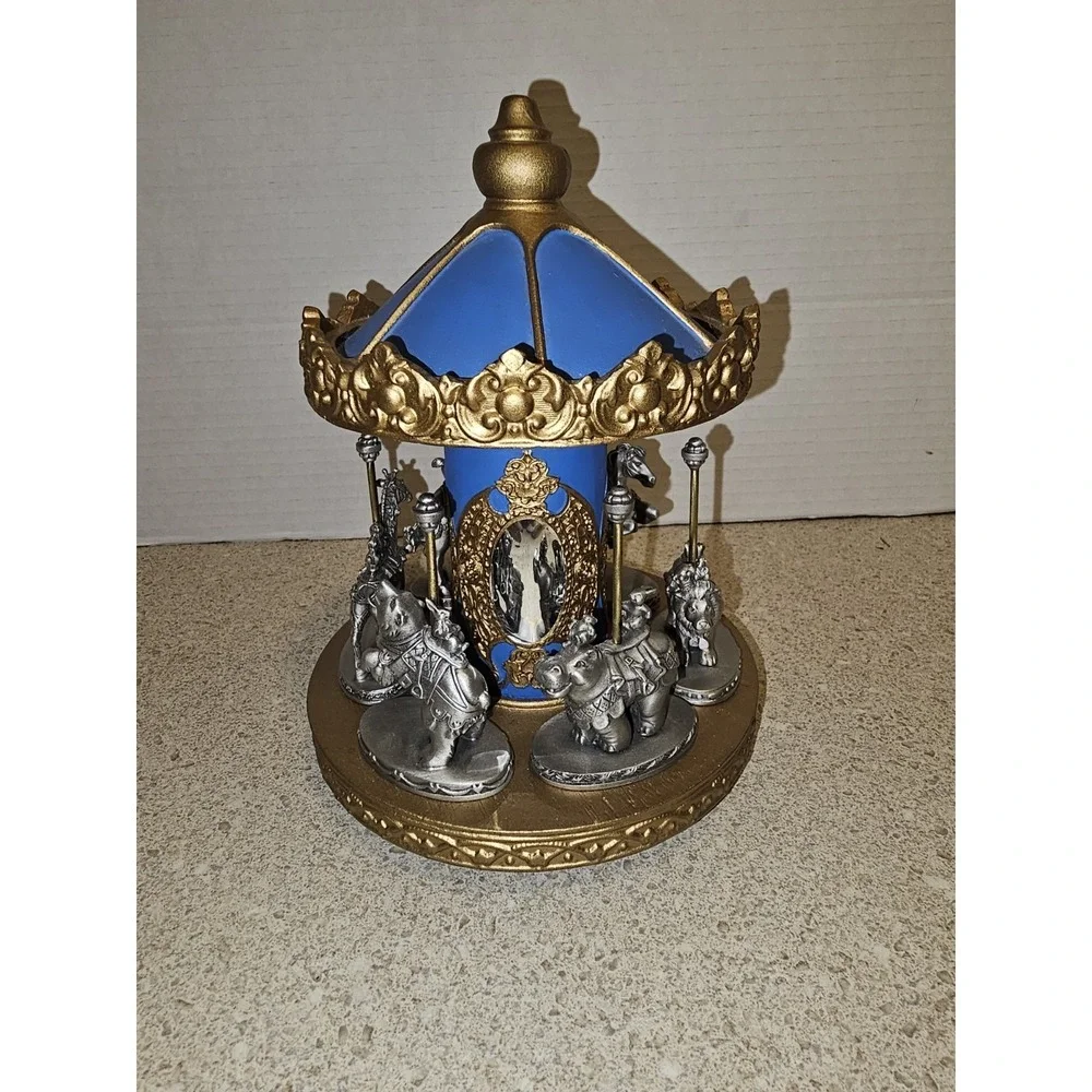 Vtg 1984/85 Hudson Fine Pewter After Hours Carousel w/ 6 Animal Figurines